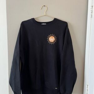 Black Crewneck Sweatshirt with Sun Graphic